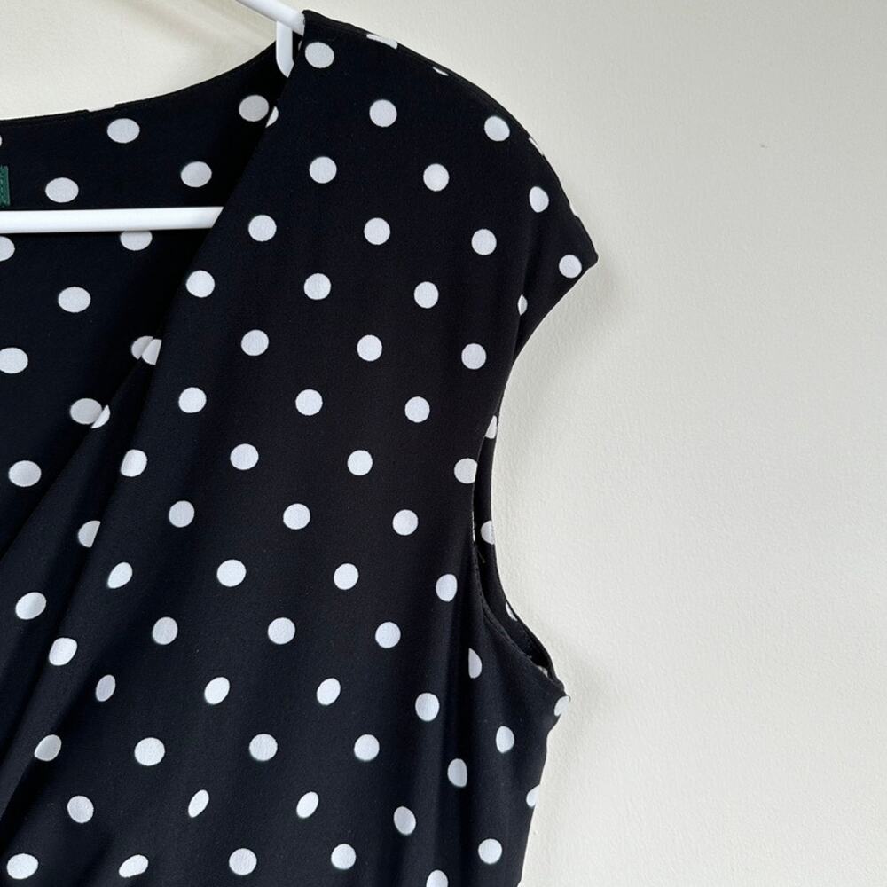 Lauren Ralph Lauren Dress V-Neck Short Sleeve Fit & Flare Black Polka Dot Sz Med - Picture 5 of 9